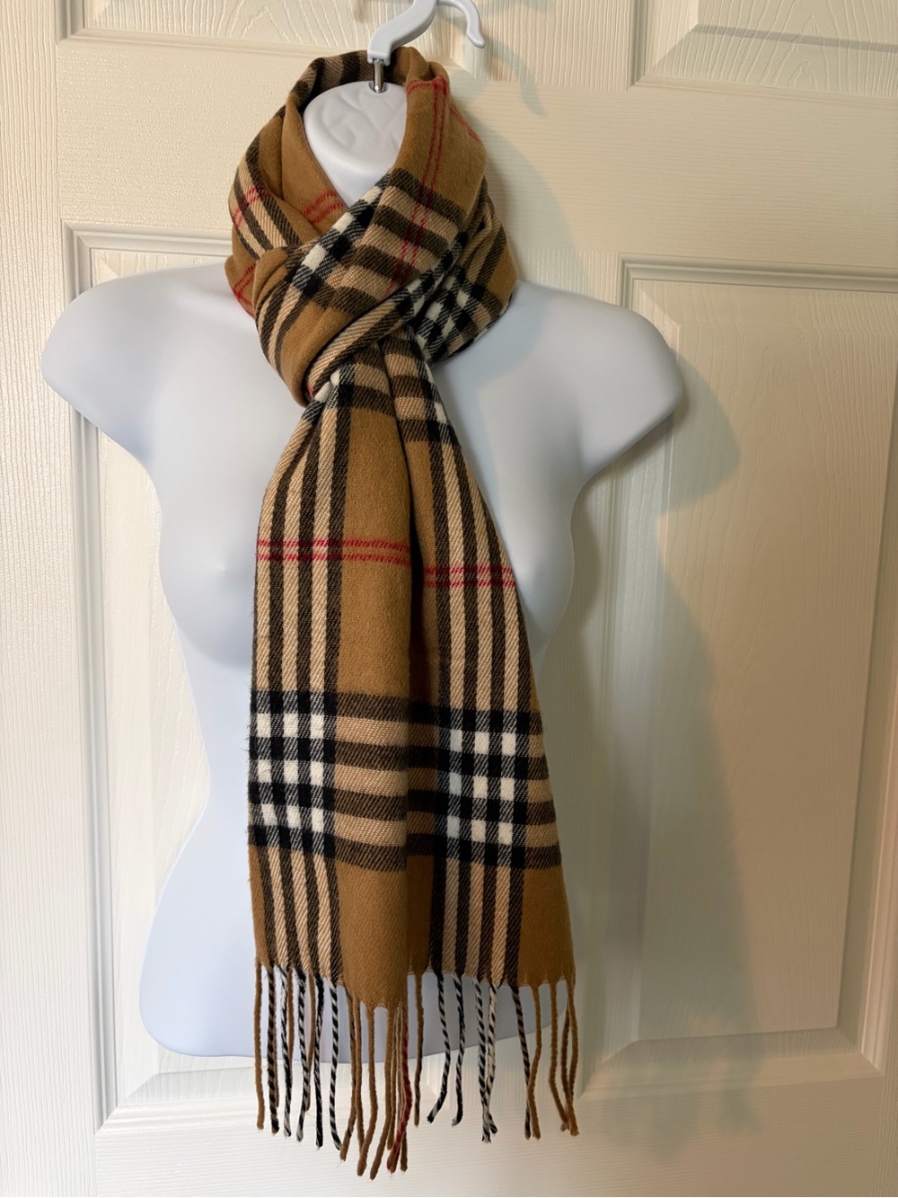 Men’s Tan Plaid Fringed Scarf